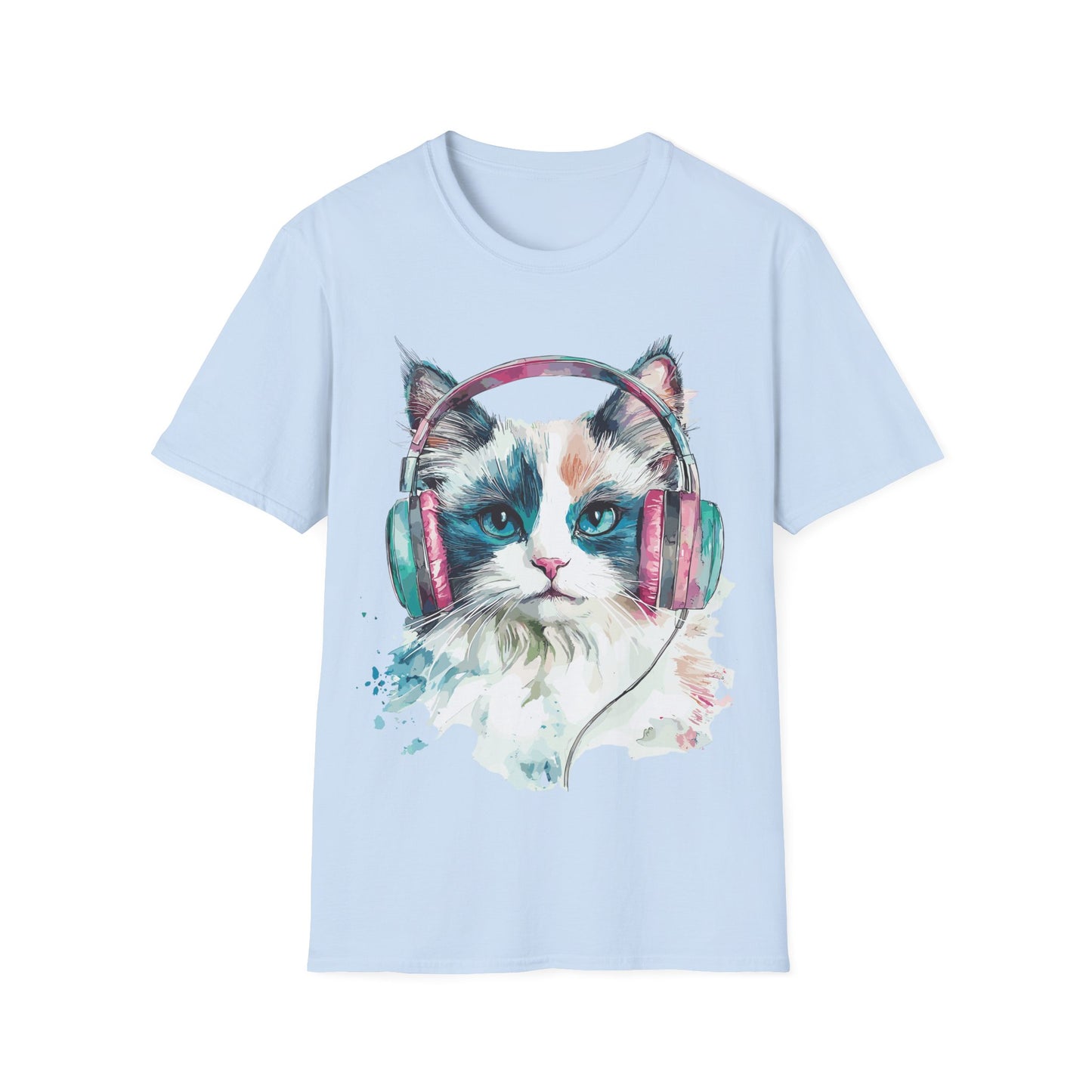 Ragdoll Cat T-Shirt, Cute Headphone Feline Tee, Cat Lover Gift, Cat Mom or Dad Gift