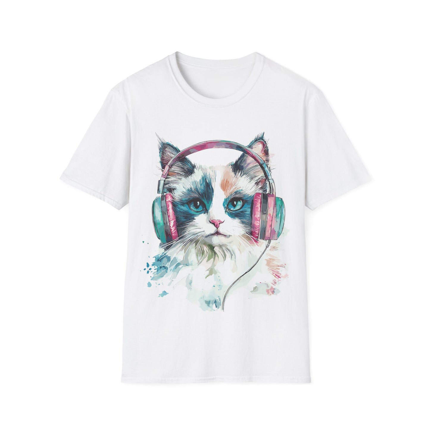 Ragdoll Cat T-Shirt, Cute Headphone Feline Tee, Cat Lover Gift, Cat Mom or Dad Gift