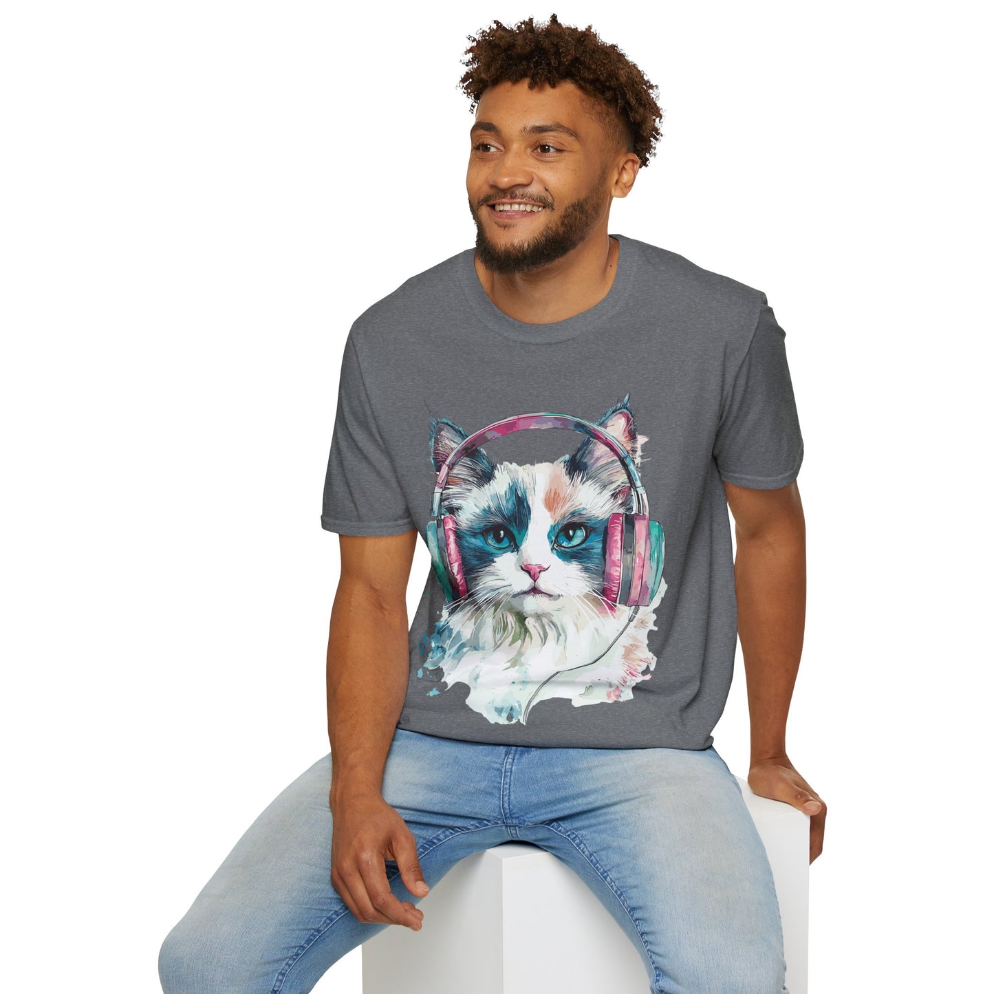 Ragdoll Cat T-Shirt, Cute Headphone Feline Tee, Cat Lover Gift, Cat Mom or Dad Gift