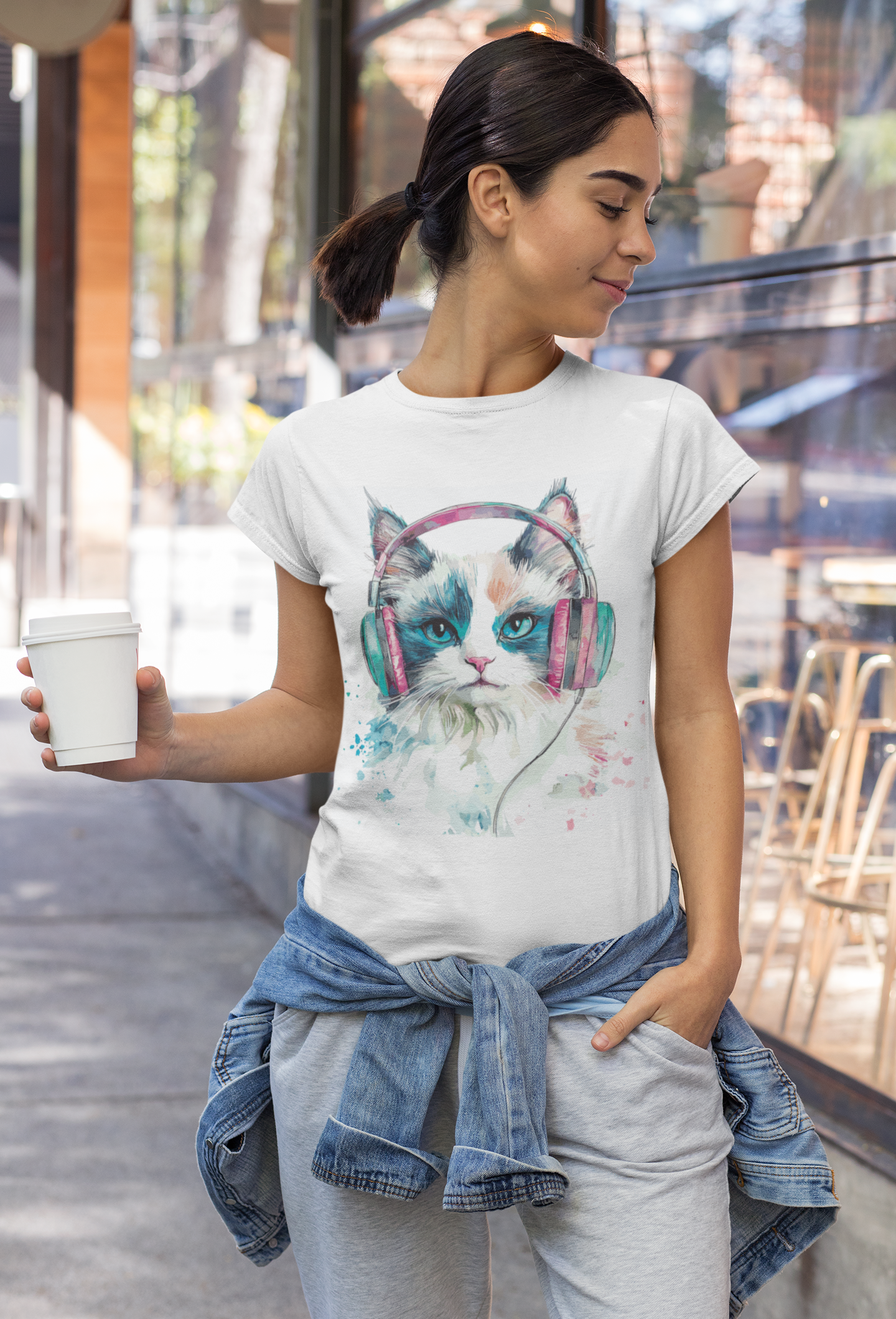 Ragdoll Cat T-Shirt, Cute Headphone Feline Tee, Cat Lover Gift, Cat Mom or Dad Gift
