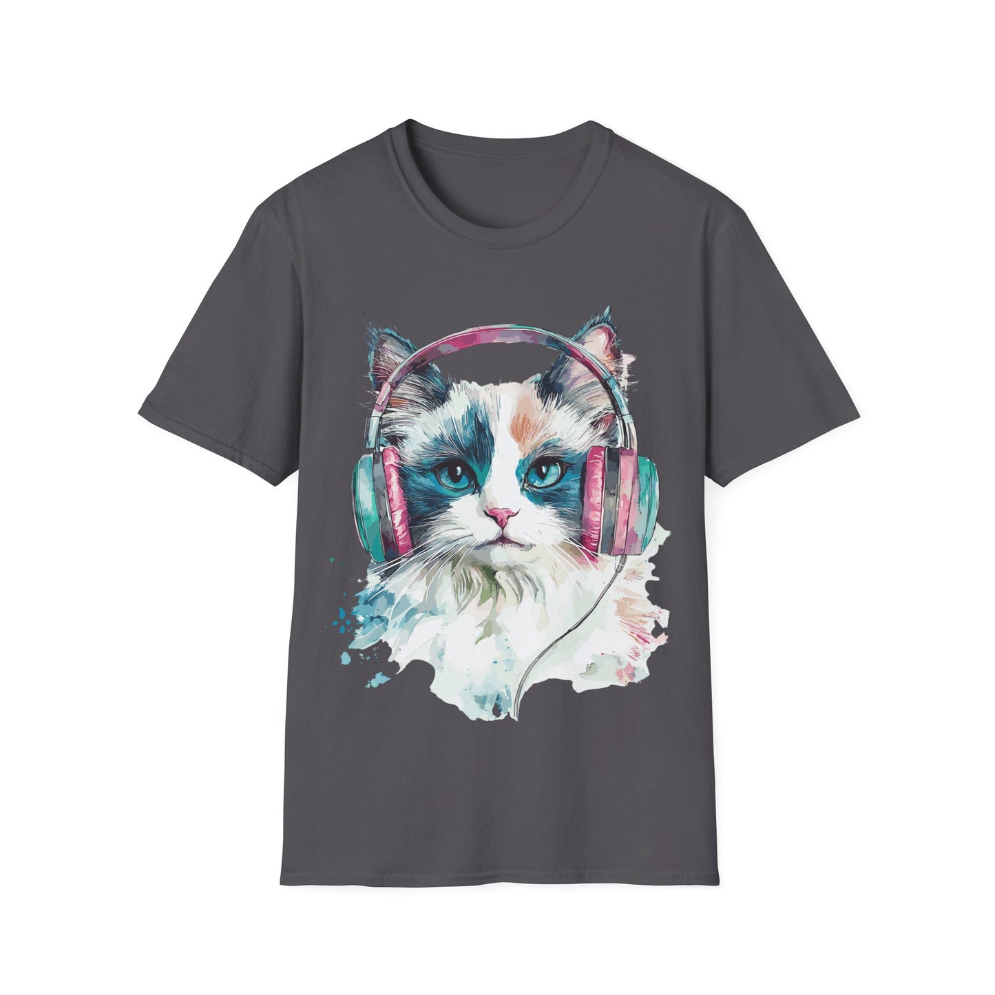 Ragdoll Cat T-Shirt, Cute Headphone Feline Tee, Cat Lover Gift, Cat Mom or Dad Gift