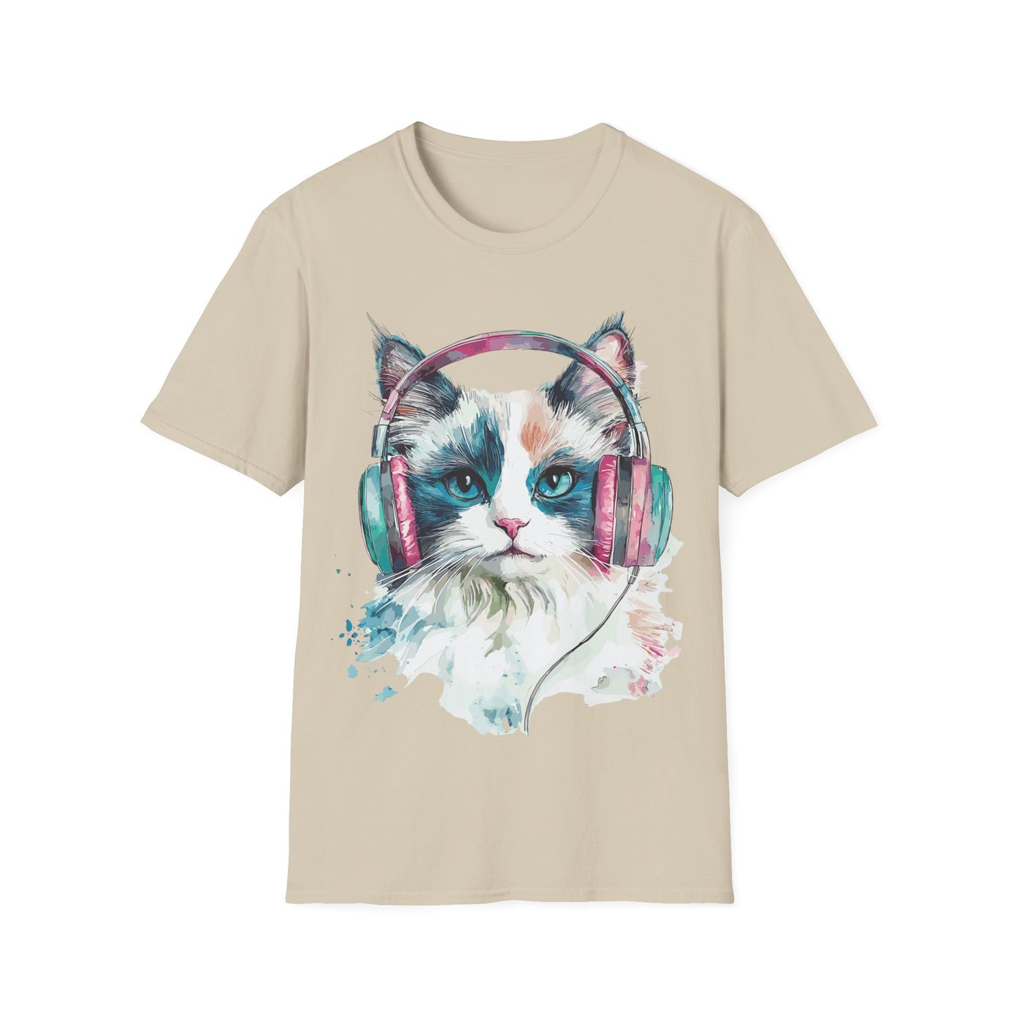 Ragdoll Cat T-Shirt, Cute Headphone Feline Tee, Cat Lover Gift, Cat Mom or Dad Gift